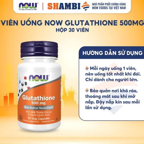 Viên Uống NOW FOODS Glutathione 500mg Chống Lão Hóa Da, Oxi Hóa, Thải Độc Gan