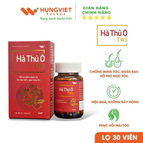 Combo 4 hộp Hà Thủ Ô TW3 30 viên - Hỗ trợ ngăn rụng tóc, giảm nguy cơ tóc bạc sớm HungViet Pharma lọ 30v