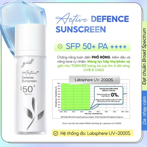 Kem chống nắng kiềm dầu nâng tone tự nhiên, SPF50+ PA++++, Active Defense Sunscreen GUO 30g