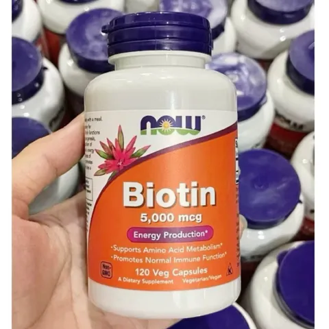 Viên uống Now Biotin 5000 mcg |120 viên| Thúc đẩy & Chuyển hóa năng lượng/Giảm rụng & Hỗ trợ mọc tóc/Cải thiện độ chắc khoẻ của móng [SP Chuẩn Mỹ không tem]
