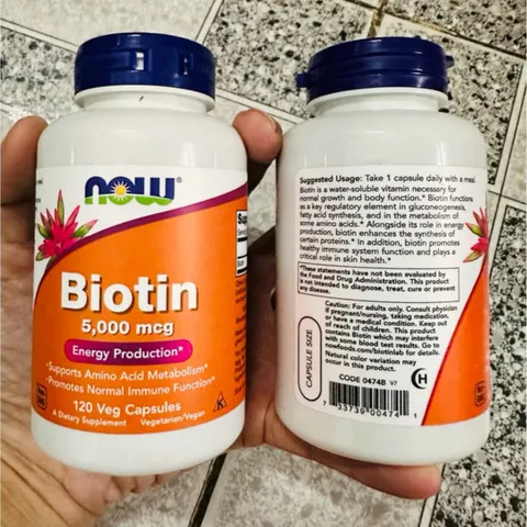 Viên uống Now Biotin 5000 mcg |120 viên| Thúc đẩy & Chuyển hóa năng lượng/Giảm rụng & Hỗ trợ mọc tóc/Cải thiện độ chắc khoẻ của móng [SP Chuẩn Mỹ không tem]