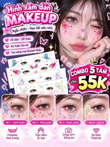 [D012] Set 5 Tấm Hình Xăm Dán Makeup Nghệ Thuật Dán Mặt Cosplay Tiệc Đêm
