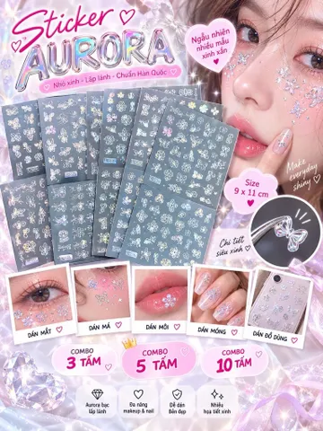 [C002] COMBO 10 STICKER AURORA DÁN MAKEUP – DÁN NAIL PHONG CÁCH HÀN QUỐC ✨