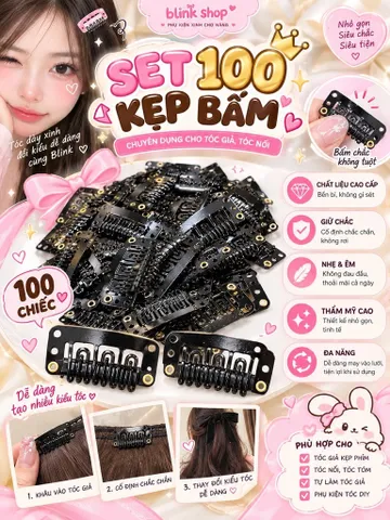 Set 100 Kẹp Bấm Tóc Giả – Kẹp Tóc Nối, Tóc Topper, Kẹp Bấm May Tóc Giả Chắc Chắn