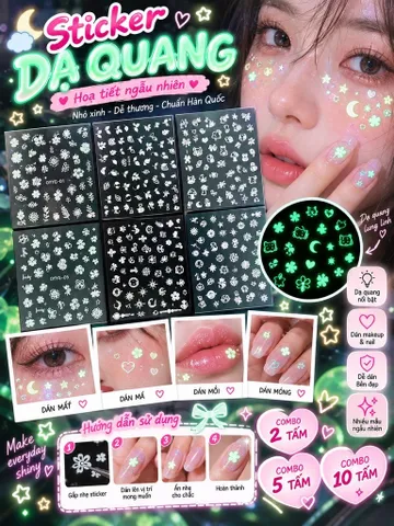 [C001] COMBO 10 STICKER DẠ QUANG DÁN MAKEUP – DÁN NAIL PHÁT SÁNG ✨