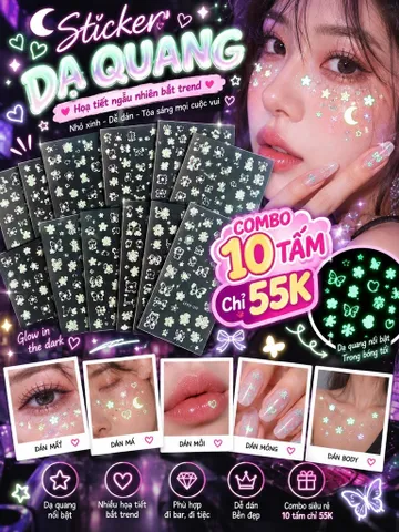 [C001] COMBO 10 STICKER DẠ QUANG DÁN MAKEUP – DÁN NAIL PHÁT SÁNG ✨