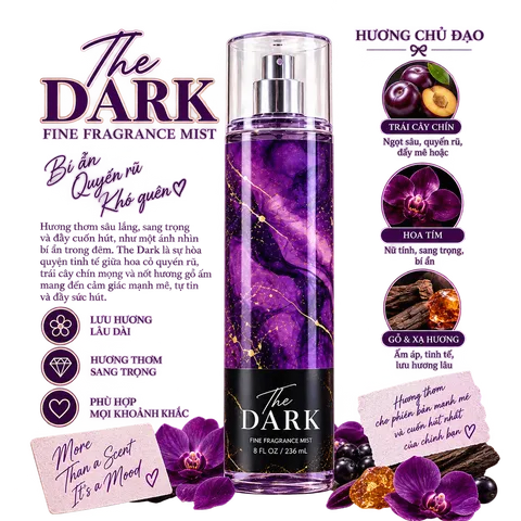 Xịt thơm body mist Xịt thơm Dark Kiss 236ml Hương Thơm Ngọt Ngào, Sang Trọng