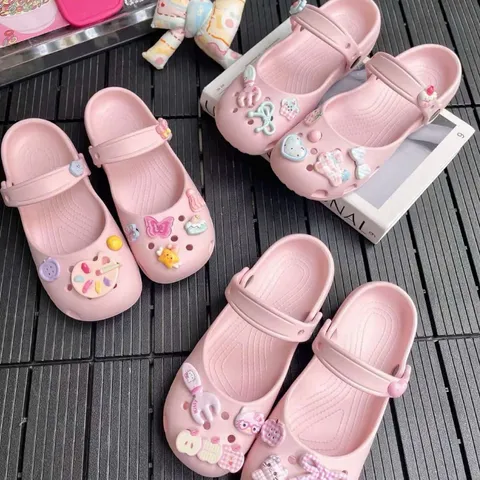 Màu Hồng - Dép sục ballet nữ màu hồng - mix charm xinh - Chân dầy tăng 1 size