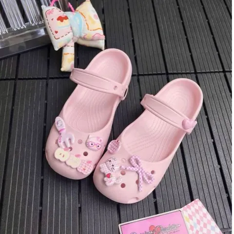 Màu Hồng - Dép sục ballet nữ màu hồng - mix charm xinh - Chân dầy tăng 1 size