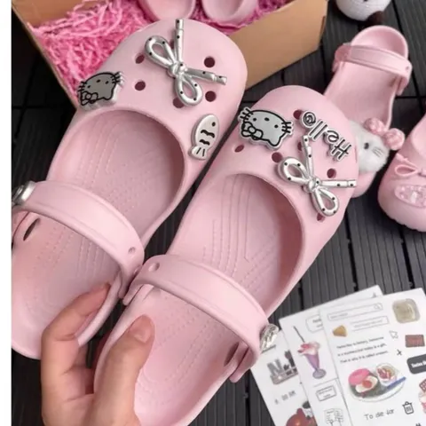 Màu Hồng - Dép sục ballet nữ màu hồng - mix charm xinh - Chân dầy tăng 1 size