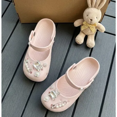Màu Hồng - Dép sục ballet nữ màu hồng - mix charm xinh - Chân dầy tăng 1 size