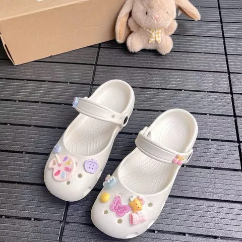 Dép sục ballet nữ màu Trắng - tặng kèm charm ngẫu nhiên - Chân dầy tăng 1 size