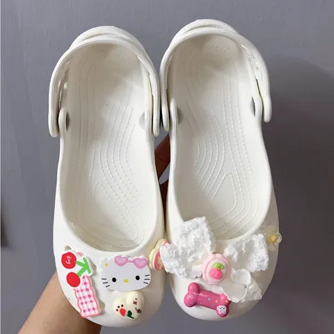 Dép sục ballet nữ màu Trắng - tặng kèm charm ngẫu nhiên - Chân dầy tăng 1 size