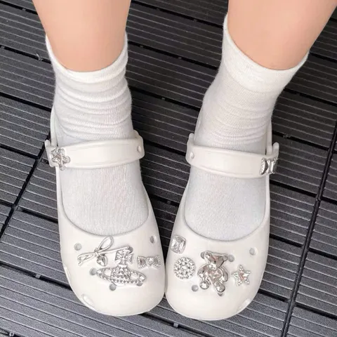 Dép sục ballet nữ màu Trắng - tặng kèm charm ngẫu nhiên - Chân dầy tăng 1 size