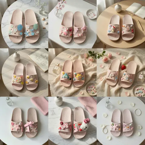 Màu hồng - Dép nữ quai ngang đi nhẹ êm chống trơn trượt kèm sét charm xinh xắn