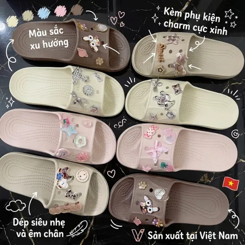 TẶNG KÈM CHARM XINH - Dép nữ quai ngang đi nhẹ êm, chống trơn trượt