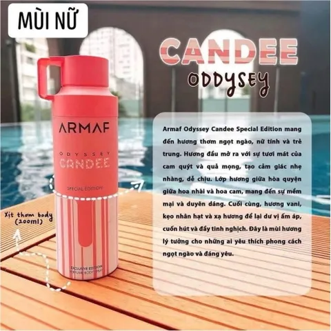 Xịt thơm toàn thân Nữ Armaf Odyssey Candee Special Edition 200ml thơm ngọt ngào ,quyến rũ ,nữ tính