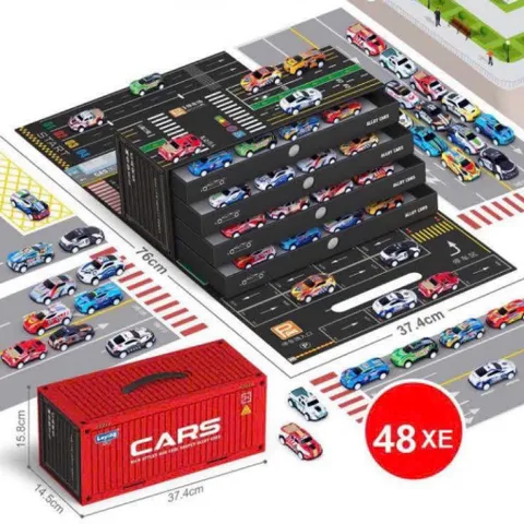 [Đồ chơi] Hộp conterner 48 xe kim loại có đà bị mất hộp