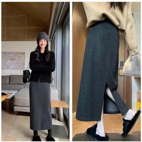 [SIÊU SALE] Chân Váy Bầu Dáng Dài Ống Đứng, Nỉ Len Lông Thỏ Mềm Ấm Co Giãn, Chân Váy Bầu Bigsize Thu Đông