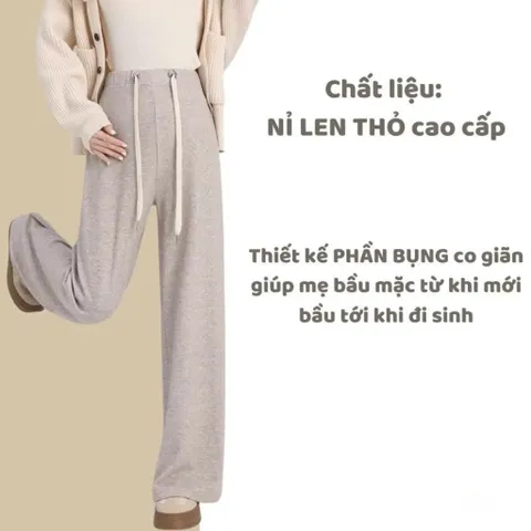 [SIÊU MỀM] Quần Bầu Nỉ Len Lông Thỏ Dáng Suông Dây Rút Co Giãn 4 Chiều, Quần Bầu Ống Rộng Mặc Thu Đông