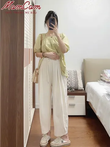 [HOT] Quần Bầu Bom Thụng Kaki Dây Rút Điều Chỉnh Size Thời Trang Hè Mặc Trước Sau Sinh