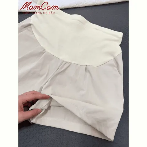 Quần Bầu Sooc Kaki Nhật Mềm Mát Dáng Chữ A Cạp Cao Xếp Ly Túi Trước Sau Freesize Thời Trang Mẹ Bầu