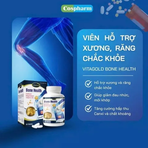 (Chính hãng Canada) Viên Uống Canxi VitaGold Bone Health Canxi Carbonate + Magie + Vitamin D3 Hỗ Trợ Xương Khớp Hộp 30 V