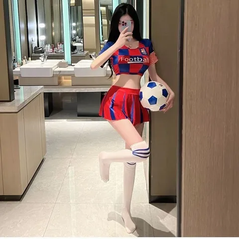Cosplay Bóng Đá Sexy Câu Lạc Bộ Thể Thao Hở Ngực Gợi Cảm Set Ngủ - N398 Đỏ Xanh
