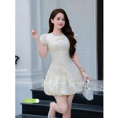 Váy thô hoa khuy bọc chân bí xinh xắn tiểu thư - May0915