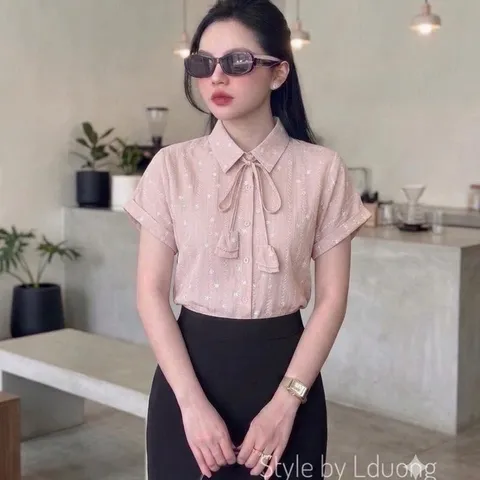 Áo Sơ Mi Nữ Tay Ngắn Thiết Kế Nút Cột Phong Cách Thời Trang Lduong - May0915