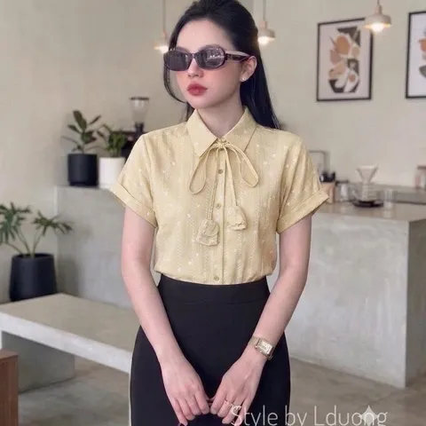Áo Sơ Mi Nữ Tay Ngắn Thiết Kế Nút Cột Phong Cách Thời Trang Lduong - May0915