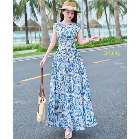Váy maxi hoa trẻ trung tôn dáng, váy mặc đi chơi đi biển cực xinh - May0915