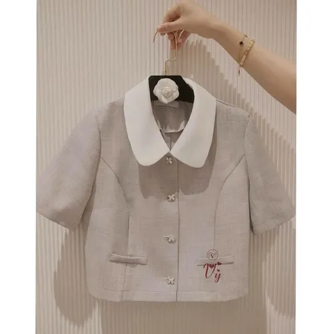 Áo sơ mi công sở dáng croptop cổ sen trẻ trung mix quần hay chân váy đều xinh - May0915