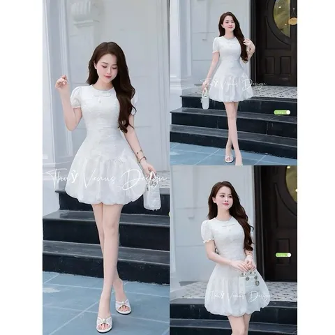 Váy thô hoa khuy bọc chân bí xinh xắn tiểu thư - May0915