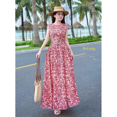 Váy maxi hoa trẻ trung tôn dáng, váy mặc đi chơi đi biển cực xinh - May0915