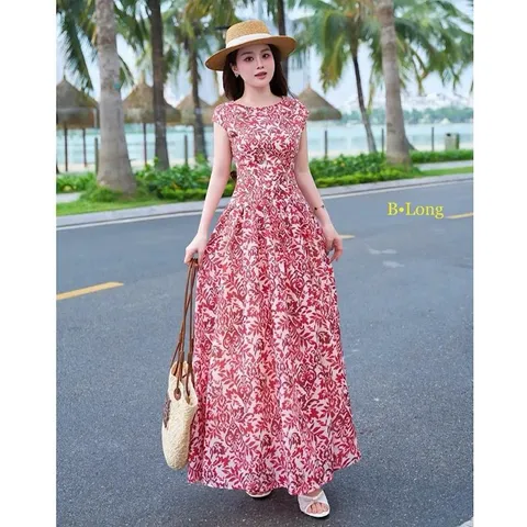 Váy maxi hoa trẻ trung tôn dáng, váy mặc đi chơi đi biển cực xinh - May0915