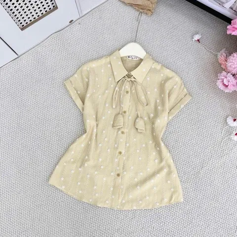 Áo Sơ Mi Nữ Tay Ngắn Thiết Kế Nút Cột Phong Cách Thời Trang Lduong - May0915