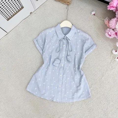 Áo Sơ Mi Nữ Tay Ngắn Thiết Kế Nút Cột Phong Cách Thời Trang Lduong - May0915