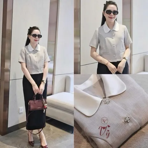 Áo sơ mi công sở dáng croptop cổ sen trẻ trung mix quần hay chân váy đều xinh - May0915