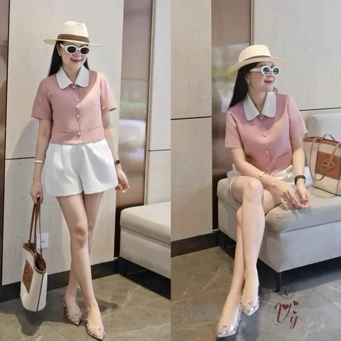 Áo sơ mi công sở dáng croptop cổ sen trẻ trung mix quần hay chân váy đều xinh - May0915