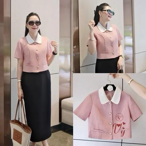 Áo sơ mi công sở dáng croptop cổ sen trẻ trung mix quần hay chân váy đều xinh - May0915