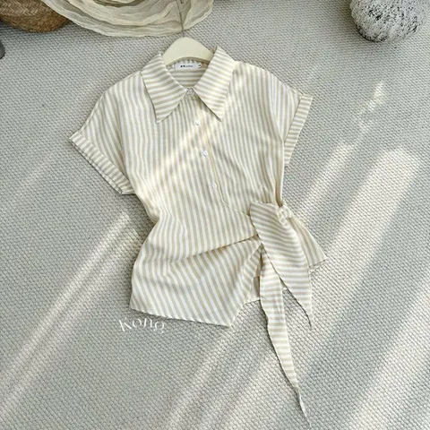 Áo sơ mi vạt lệch buộc eo siêu xinh, áo sơ mi kiểu trẻ trung - May0915