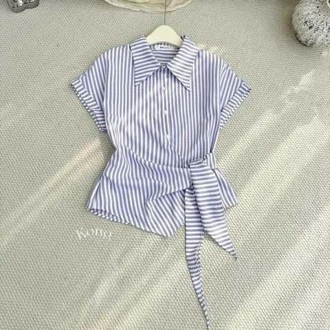 Áo sơ mi vạt lệch buộc eo siêu xinh, áo sơ mi kiểu trẻ trung - May0915