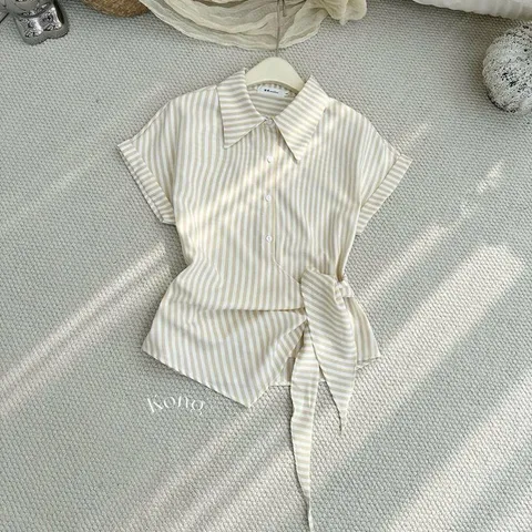 Áo sơ mi vạt lệch buộc eo siêu xinh, áo sơ mi kiểu trẻ trung - May0915