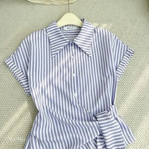 Áo sơ mi vạt lệch buộc eo siêu xinh, áo sơ mi kiểu trẻ trung - May0915