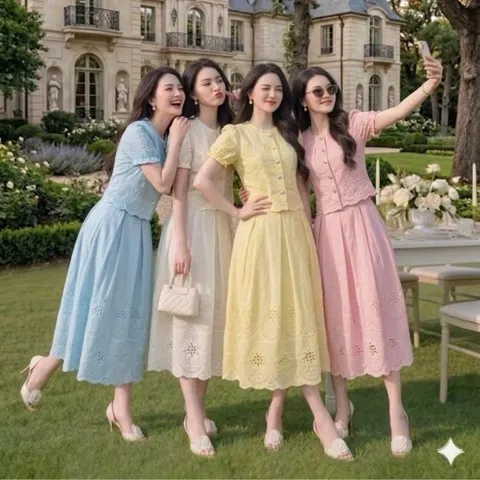 Sét váy thô boi HS áo cổ tròn tay bo chun xinh xắn - May0915