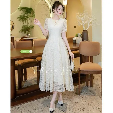 Váy ren sao nhí dáng dài tiếu thư - May0915