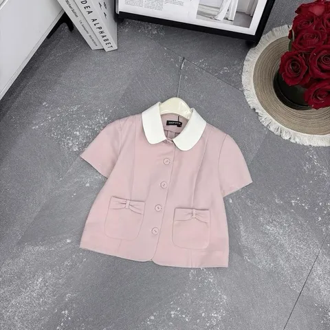 Áo sơ mi cộc tay phối cổ sen 2 túi trước thời trang, form áo croptop dễ mặc - May0915