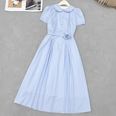 Váy TC cổ sen đính hoa eo siêu xinh, Váy vintage trẻ trung mặc đi làm đi chơi đều đẹp - May0915