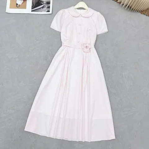 Váy TC cổ sen đính hoa eo siêu xinh, Váy vintage trẻ trung mặc đi làm đi chơi đều đẹp - May0915